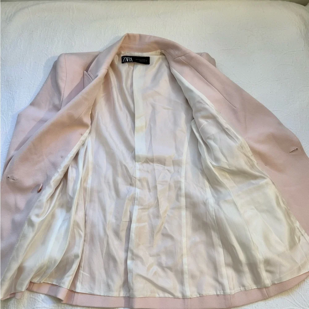 Zara Light Pink Double-Breasted Blazer Small Golden Buttons Tailored Chic - Picture 14 of 17